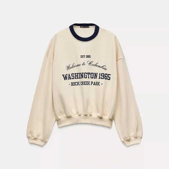 Zara Cream and Navy Graphic Sweater - Picture 1 of 3